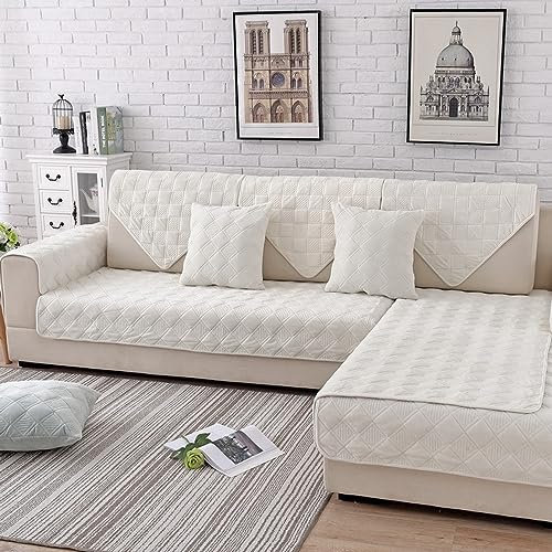 ZCXRYFL 1 2 3 4 Sitzer Sofabezug PlüSch Rutschfester Sofa üBerzug L/U-Eck-Universal Sofa ÜBerwüRfe MöBelschutz Stoff Leder Sofaschoner Baby-Krabbeldecke Katzen Hunde Matte(90X120cm,Beige)