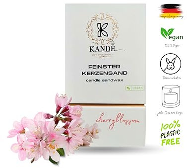 FEINSTER KERZENSAND mit - lieblichen Kirschblüten Duft Wachsgranulat mit Dochten Kerzengranulat zur Herstellung Eigener Aroma Kerzen zum Gießen für alle Größen Geschenkset universell einsetzbar