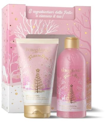 Bottega Verde - Fiaba in Rosa Plus, Confezione Regalo Bagnodoccia 250 ml, Latte Corpo 150 ml e Segna Bicchieri, in un Elegante Cofanetto, Idea Regalo