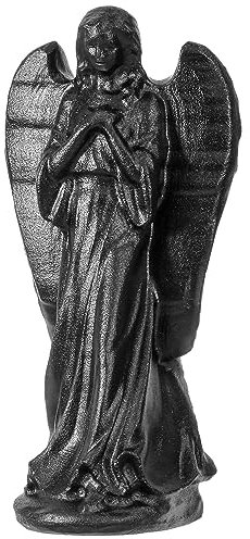mookaitedecor Natürliche Kristall Schwarzer Obsidian Engel Figur Deko, Handgeschnitzte Engelfigur Stein Statue für Beten Schutz Dekoration, Schutzengel Geschenk, 8,3-8,6 cm Hoch