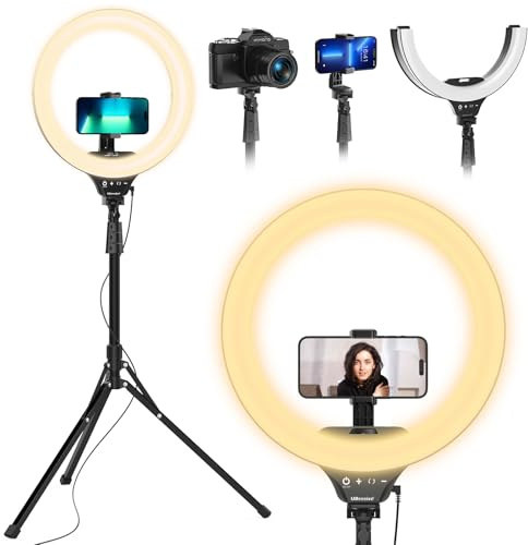 UBeesize 14'' LED Foldable Ring Light with 62'' Tripod Stand, Selfie Ring Light for Video Recording, Live Streaming, TikTok & YouTube, Compatible with iPhone & Android (Black)