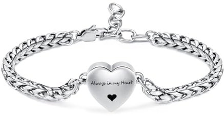 Mnicremation Urnenarmband für Asche Medaillon Herz Einäscherungsarmband Verstellbar Asche Anhänger Gliederkette Damen Always in my heart, 2E+1 centímetros, Edelstahl, Kein Edelstein