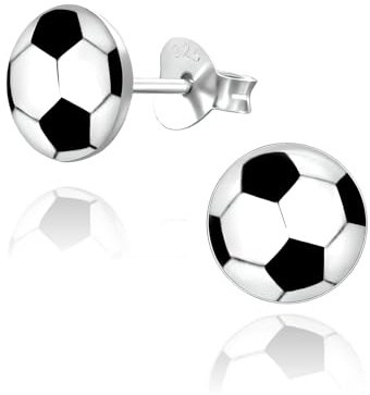 Designer Inspirations Boutique 7.5mm Schwarz Weiß Fußball Ohrstecker / Paar Ohrstecker für Kinder Kinder Jungen Mädchen Teenager Frauen - 925 Sterling Silber - Ohr