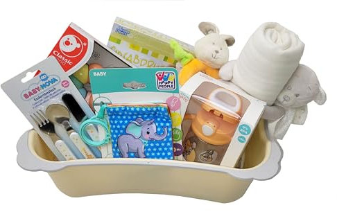 VIP Geschenk zur Geburt Geschenkkorb Taufgeschenk im Trittschemel (Neutral - Unisex)