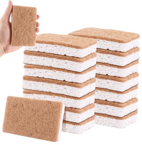 ZOFUN 16 Stück Putzschwamm Spülschwamm Naturschwämme Schwämme, Küchenschwamm, Geschirrschwamm, Wiederverwendbar doppelseitiger Geschirrschwamm für Geschirr,Töpfen,Schüssel,Teller