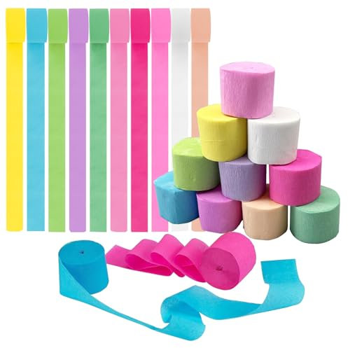 10 Rollen Krepppapier-Luftschlangen Zum Aufhängen, Regenbogen-Krepppapier, Macaron-Farbe, Blau, Rosa, Weiß, Krepp, Vorhang, Hintergrund
