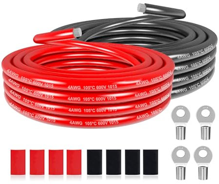 Cavo elettrico in PVC da 21,3mm² - 4 AWG Filo elettrico di 6 m (3 Metri nero e 3 Metri rosso) in rame stagnato ad alta temperatura per pannelli solari, elettrodomestici, veicoli, ecc.