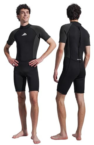 Divmystery Shorty Wetsuits for Men (7 Sizes) - Super Stretchy - 3/2mm Back Zip Mens Wet Suits for Diving Swimming Surfing Snorkeling