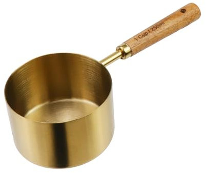 Mewutal 1 Cup Measuring Cup with Wooden Handle, 250ml Stainless Steel Measuring Scoop 1 Cup Measuring Cups for Baking Cooking Wet and Dry Ingredients (250ml)