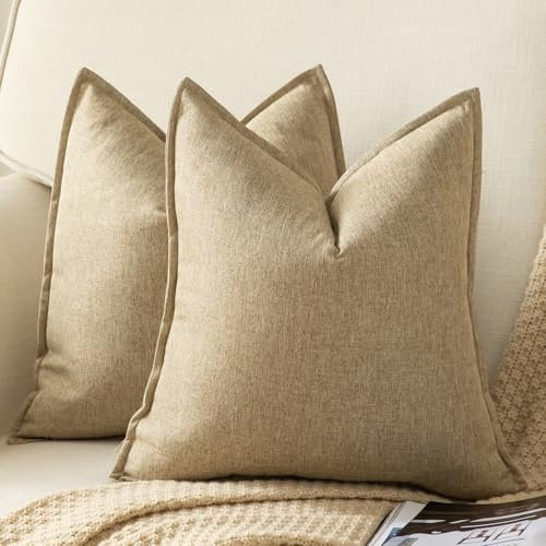 Yaertun 2er Set Leinen Reine Farbe dekorative Kissenbezug Moderne Kissenbezüge Schlafzimmer Sofa Wohnzimmer Dekokissen Bett Kissenhülle Sofakissen 45 x 45 cm Khaki