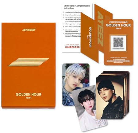 ATEEZ - 10th Mini Album [GOLDEN HOUR : Part.1] (Platform Ver.) Case + Mini Card + Image Card + Photocard A + Photocard Z + Bookmark +Sticker + 2 Pin Badges + 4 Extra Photocards