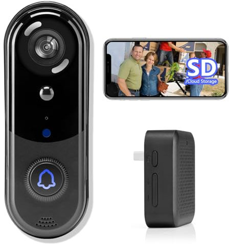 eudic Wireless Video Doorbell Camera 1080P, with Chime,SD/Cloud Storage, Night Vision, Motion Detection,2 Way Audio, IP66 Weatherproof, Real Time Alert