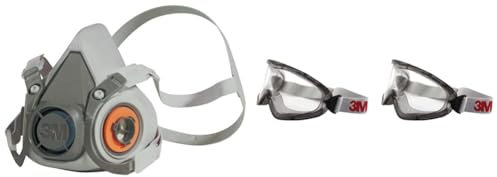 3M Mehrweg-Halbmaske 6300L (Maskenkörper ohne Filter), Größe L, Atemschutz, 1 Stück & Vollsicht-Schutzbrille Serie 2890, abgedichtet, Anti-Fog-Beschichtung