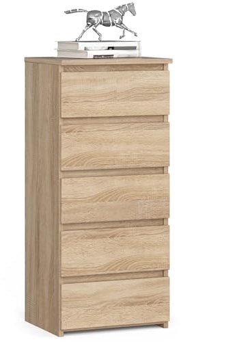 Kommode mit 5 Schubladen Kommode Schlafzimmer Flur Wohnzimmer Organizer Kommode mit Schubladen 40 cm breit 92 cm hoch | Sonoma Eiche Highboard Sideboard Mehrzweckschrank Schrank schmal