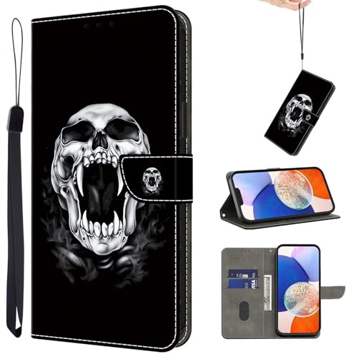 TUOLISG Case for Samsung Galaxy A21S 6.5 inch Phone Case, Flip Wallet Design Magnetic Closure Cover with Card Slot and Stand Function for Samsung Galaxy A21S, Skull