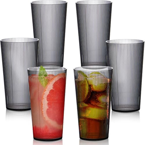 LOSYHU 500ml Plastic Tumblers Set of 6 Acrylic Drinking Glasses Unbreakable Acrylic Tumbler Glasses with Stripe Design, Premium Acrylic Cups Plastic Drinking Tumblers for Home, Parties or Everyday Use