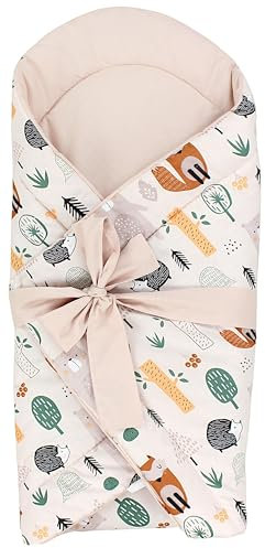 TupTam Unisex Baby Einschlagdecke mit Schleife, Farbe: Wald/Beige, Größe: 70 x 70 cm