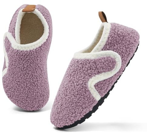 MK MATT KEELY Kids Cosy House Slippers - Toddlers Non Slip Barefoot Slippers with Hook and Loop, Purple, 2/3 UK