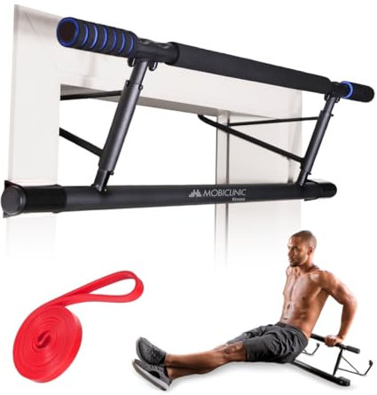 Mobiclinic® Fitness, Hanging Pull-up Bar, Tool-free, K5, Max. 200 kg, With Elastic, Non-slip Foam Handles, Steel, Adjustable 70-92 cm, Home Exercise, Easy Storage, Door Bar, Adjustable Dip Bars