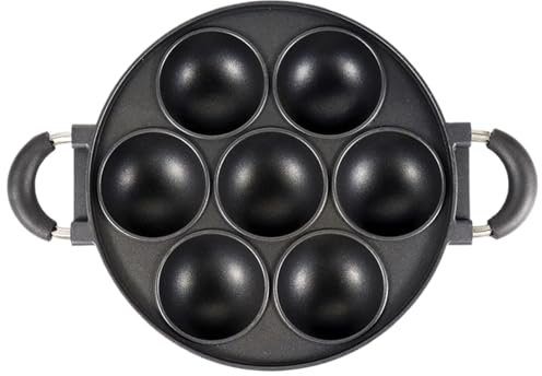 Cast Iron Aebleskiver Pan,Ebelskiver Pan,Takoyaki Pan,7-Hole Round Cake Pops Pan with Anti-Scald Handle,Takoyaki Maker for Danish Stuffed