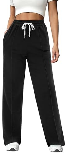 Crewhpo Women's Joggers Cotton Tracksuit Bottoms Straight Leg Trousers | Drawstring, Elastic Waist, Side Pockets, Lightweight Stretch, Casual Pants, Jogging, Running, Lounging, Daily Wear