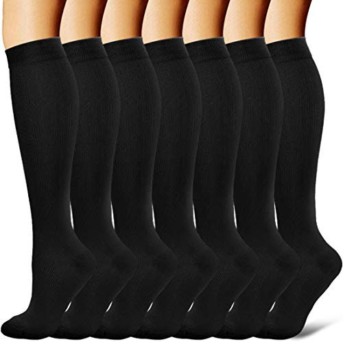 ASPCOK Kompressionsstrümpfe (7 Paare) für Frauen und Männer: für Medizin, Pflege, Laufen und Fitness (Schwarz, XXL)