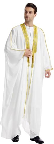 zhxinashu Djellaba Homme Musulman,Cardigan Ouvert Caftan Homme | M-XL(165-185 cm, 70-105 kg), Polyester et Chiffon, Abaya Homme Longues Chemise pour Ramadan et les Fêtes de Mariage