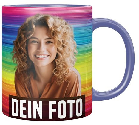 Personalisierte Tasse mit Foto, Tasse personalisiert mit Foto und Text – gedruckt in Deutschland (Blau, Randloser Druck)