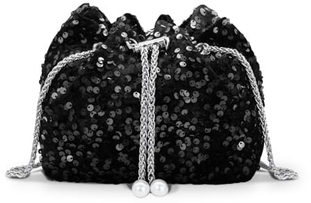 AfitLulu Pailletten Clutch Damen Glitzer Abendtasche Kettentasche, Stilvoll Handtasche Klein Umhängetasche Crossbody Bag mit Abnehmbarer Kette für Termine Parties Bankett (Schwarz)