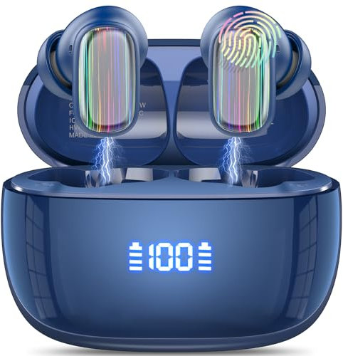 Conyat Bluetooth Kopfhörer, Kopfhörer Kabellos Bluetooth 5.4 In Ear Kopfhörer mit 4 ENC Lärmreduzierung Mic, 40H Kabellose Kopfhörer Tiefer Bass, IP7 Wasserdicht Ohrhörer, LED Anzeige, Blau