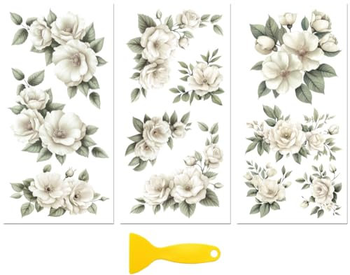 Peacoblue Aufkleber für Möbel 3Pcs Beigefarbene ElfenbeinBlumen n 15cmx30cm, UV DTF Wasserdichter Japanischer Möbelfolie-Transfer für Kommoden, Glas, Porzellan, Holz, Kunststoff