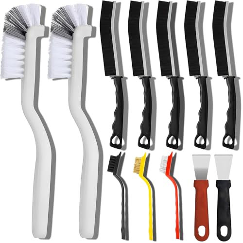 Set di 12 spazzole per la pulizia delle fessure con setole dure, spazzola per la pulizia delle fughe, set con raschietto per la pulizia delle fughe, per cucina, bagno, finestre