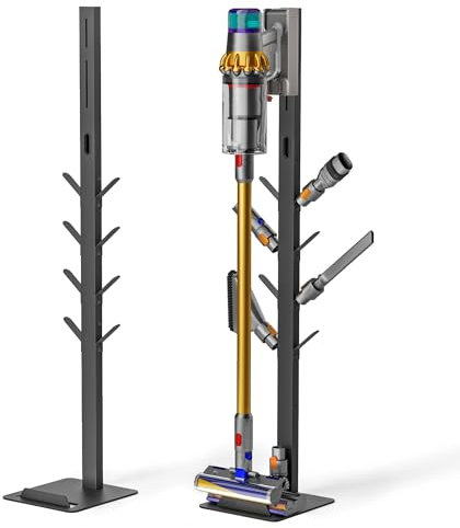 PEGZONE Vacuum Stand for Dyson Gen5 V15 V12 V11 V10 V8 V7 V6, Tineco S11 A10 A11, Eureka NEC180 280TL, Cordless Vacuum Cleaner Holder with 8 Storage Hooks, Accessories & Attachments Organizer, Black