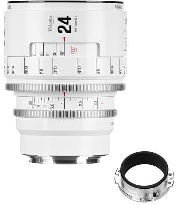 Obiettivo cinematografico manuale professionale full frame 7artisans 24 mm T2.1 serie Infinte, compatibile con attacco EF per fotografia e riprese video, bianco