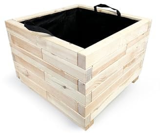 RHINOROCK Design-Pflanzenkübel aus massivem FSC-Kiefernholz – Robuster Holzkübel mit Fließ & Handgriffen, langlebig & dekorativ für drinnen & draußen (Groß 600 x 600 x 430 mm)