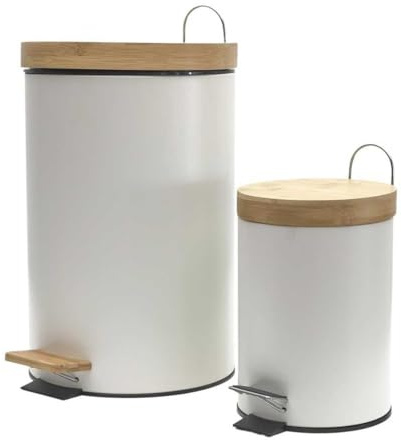 AltoBuy Poubelles à Pédale 12L et 3L en Métal et Bambou Blanc - LITRA