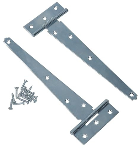 8in / 204mm Heavy Duty T Tee Hinges for Shed + Garden Gates Zinc Plated 2pc