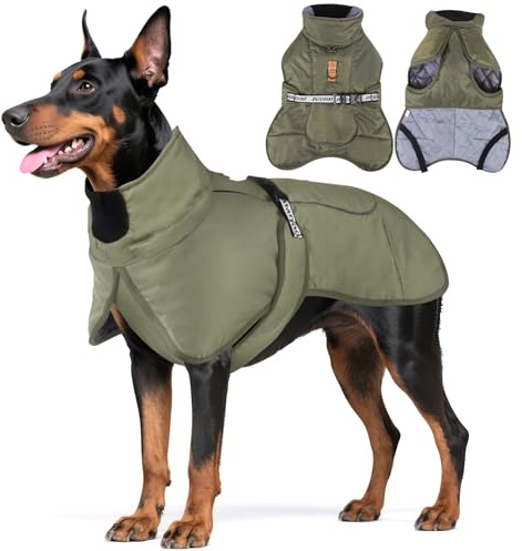 Ledeak Hundemantel Hundejacke, wasserdichte Reflektierende Jacke für Kaltes Wetter, Warm Haustier Kleidung Wintermantel, Warme Winterjacke, Winddichte Haustierkleidung mit D-Ring (Grün, XL)