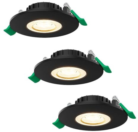 HOFTRONIC - 3er Set Terni LED-Einbaustrahler Bad Dimmbar - 6 Watt 570 Lumen - CCT Lichtfarbe einstellbar 2700K/4000K/6000K - Geringe Einbautiefe 25mm - Rund - IP44 Badezimmer Einbauspot - Schwarz