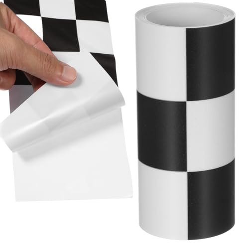 Kisangel 1 Roll Self-Adhesive Black & White Checkered Border: 94.32x3.93x0.04in Bulletin Board Trim Bathroom Wall Decal Skirting Line Decor for School Office Kitchen Home