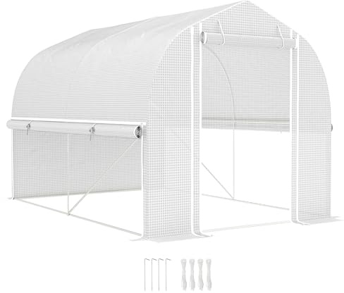 WGYHOME 3 x 2 x 2 m Polytunnel-Gewächshaus mit Stahlrahmen & UV-beständiger 140 g/m² PE-Folie – aufrollbare Seitenwände, Fliegennetz, Rolltür – für Tomaten, Gemüse & Hochbeete im Garten