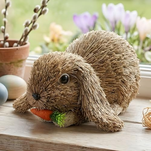 Dekoleidenschaft Osterhase Mümmelhäschen Hasenfigur aus Stroh, 18x17x9 cm, Osterdeko, Osterfigur, Dekofigur Hase
