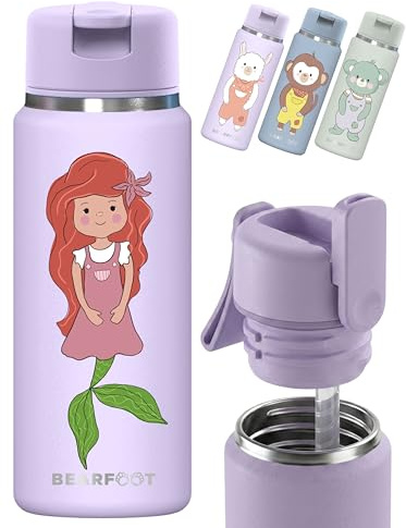 BEARFOOT Tiny - Borraccia in acciaio inox per bambini, 200 ml, motivo: sirena, viola