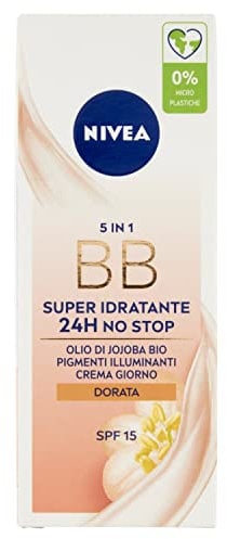 NIVEA ESSENTIALS BB Cream Super-Idratante 24H No Stop 50 ml, Crema Giorno SPF15 Uniformante, Crema viso Pigmentata, Crema Idratante con Olio di Jojoba Bio e Minerali