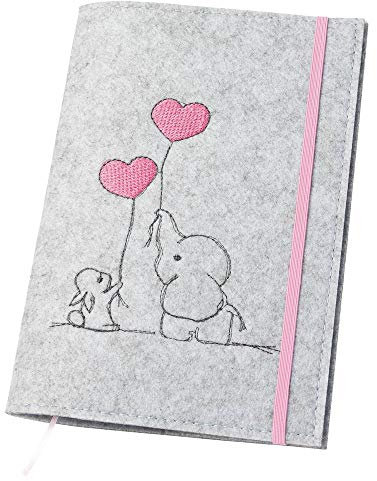 luxdag U-Heft Hülle mit Gummiband aus Filz (Farbe & Stickerei wählbar) - Hülle für Kinderuntersuchungsheft & Impfpass - Organizer - Geschenk für werdende Mütter