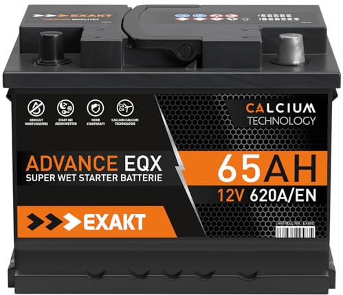 EXAKT Autobatterie 12v 65Ah 620A/EN Starterbatterie PKW KFZ Auto Batterie statt 60Ah 62Ah