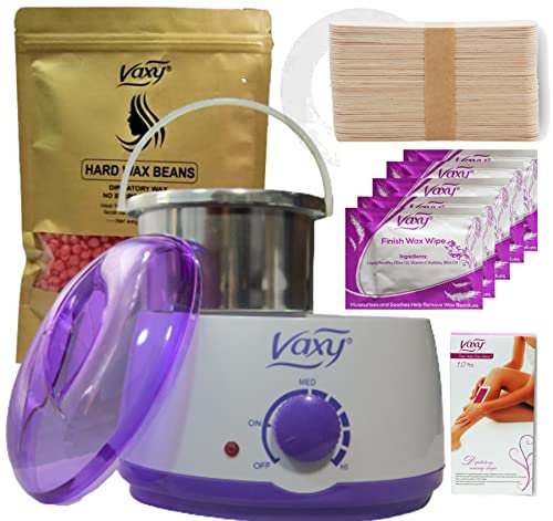 Vaxy Pro Quality Complete Waxing Kit with Wax Heater, Nose Waxing Kit, 500g Hard Wax Beans Spatula, After Wax Wipes, Protective Heater Collar