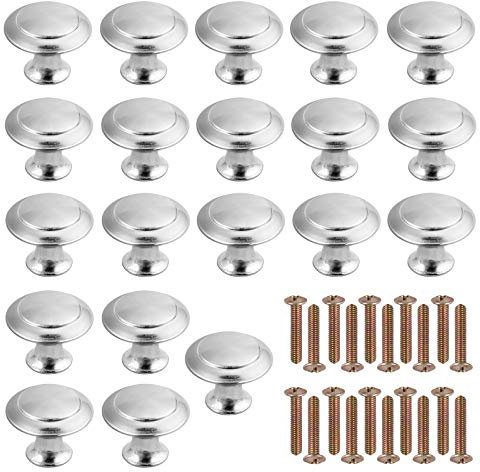 AUTOUTLET 20PCS Bouton Porte Bouton de Meuble Design Contemporain Chrome Satiné Brossé pour Armoires,Portes de Meubles,Tiroirs,Armoires,Armoires à Chaussures,Boîtes,Bibliothèques