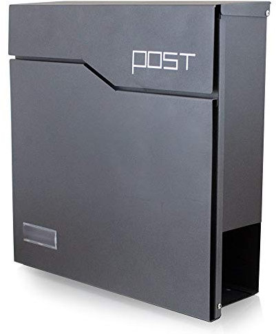 BITUXX® Design Briefkasten 17340 Wandbriefkasten Hausbriefkasten Postkasten Edelstahl mit Zeitungsfach Namensschild Anthrazit Graphit Optik und Edelstahl Klappe