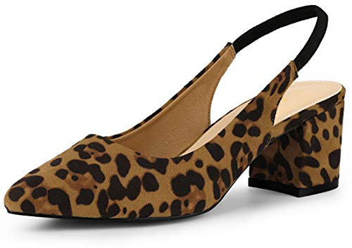 Allegra K Zapatillas Talón Abierto De Tacones Dedo del Pie Puntiagudo Tacón De Bloque para Mujer Leopardo 39